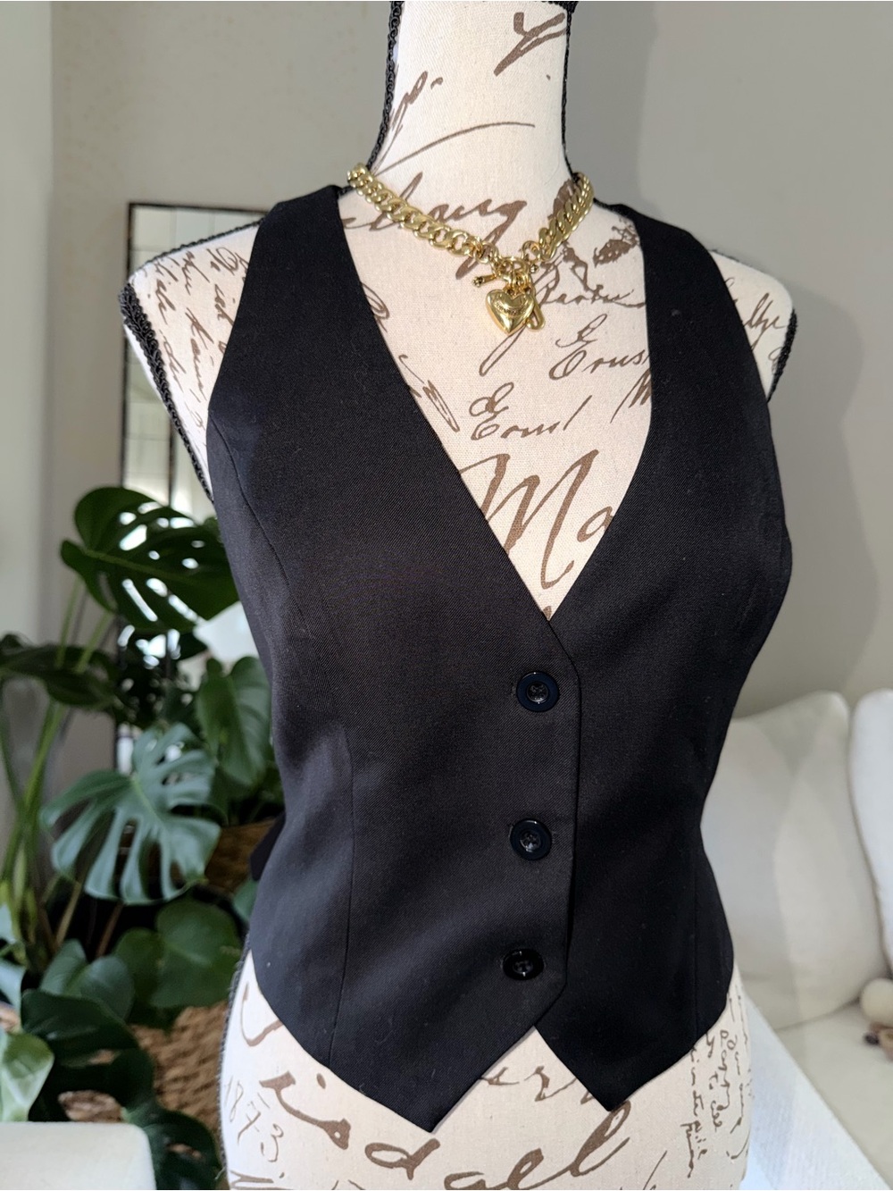Classic Black Button Front Vest SZ S